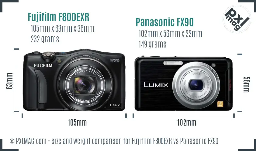 Fujifilm F800EXR vs Panasonic FX90 size comparison