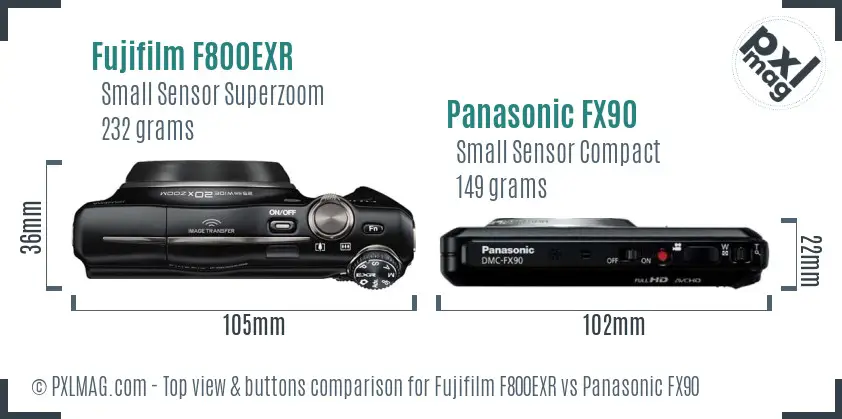 Fujifilm F800EXR vs Panasonic FX90 top view buttons comparison