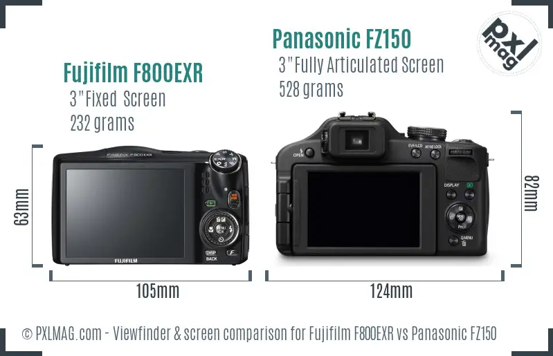 Fujifilm F800EXR vs Panasonic FZ150 Screen and Viewfinder comparison Fujifilm F800EXR vs Panasonic FZ150 Screen and Viewfinder comparison