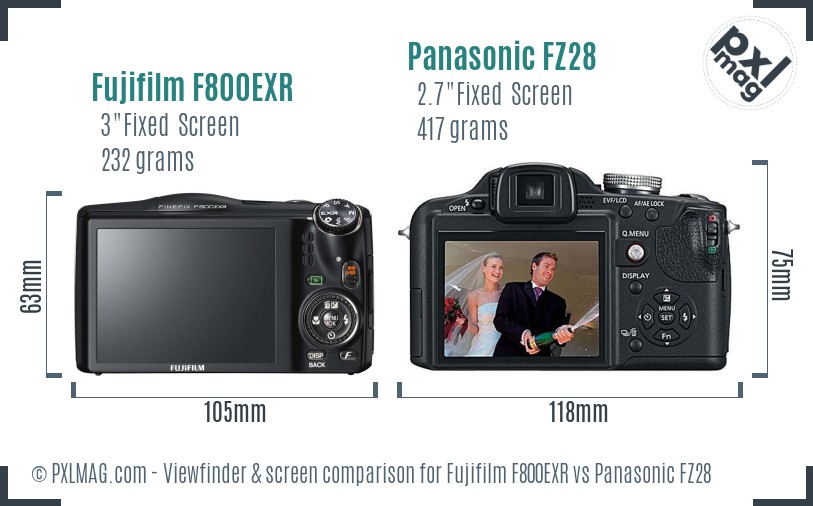 Fujifilm F800EXR vs Panasonic FZ28 Screen and Viewfinder comparison