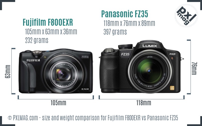 Fujifilm F800EXR vs Panasonic FZ35 size comparison