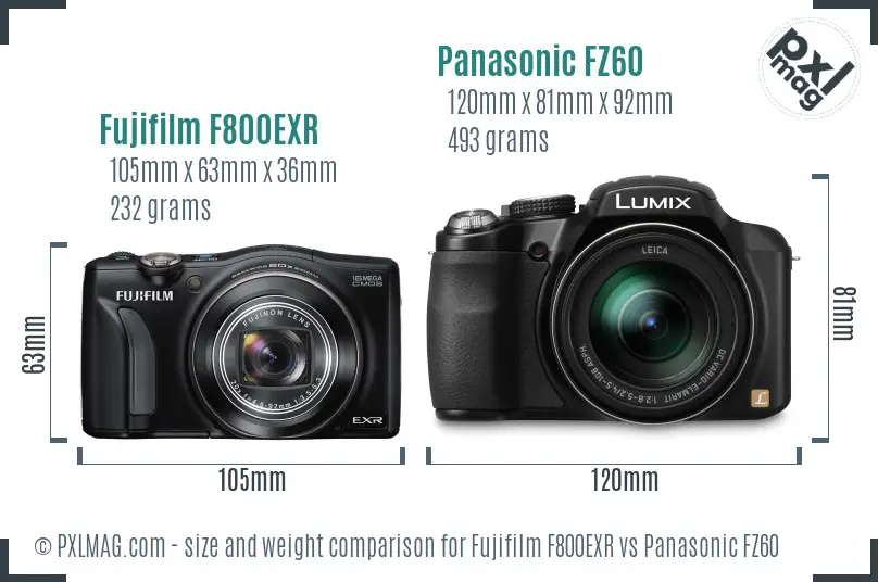 Fujifilm F800EXR vs Panasonic FZ60 size comparison