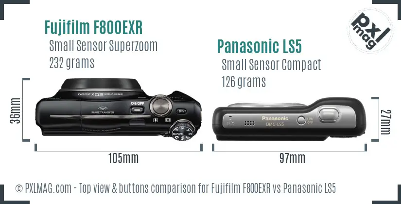 Fujifilm F800EXR vs Panasonic LS5 top view buttons comparison Fujifilm F800EXR vs Panasonic LS5 top view buttons comparison