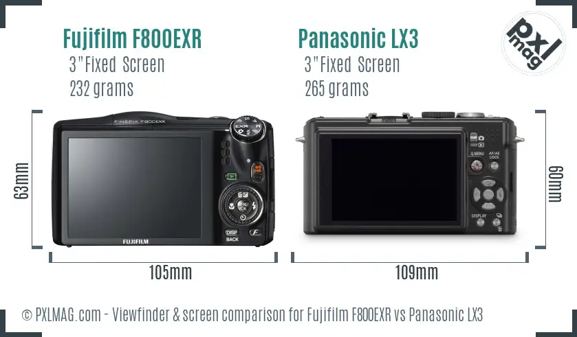 Fujifilm F800EXR vs Panasonic LX3 Screen and Viewfinder comparison