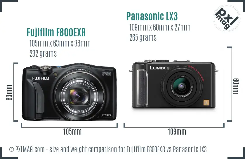 Fujifilm F800EXR vs Panasonic LX3 size comparison