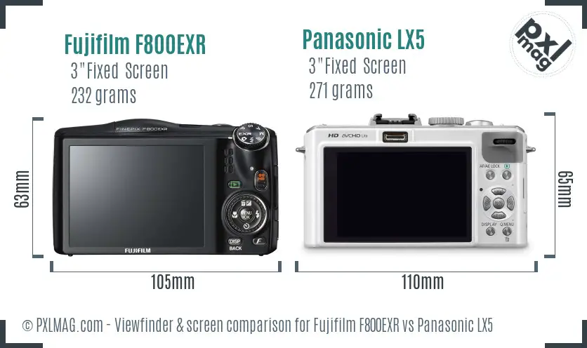 Fujifilm F800EXR vs Panasonic LX5 Screen and Viewfinder comparison Fujifilm F800EXR vs Panasonic LX5 Screen and Viewfinder comparison