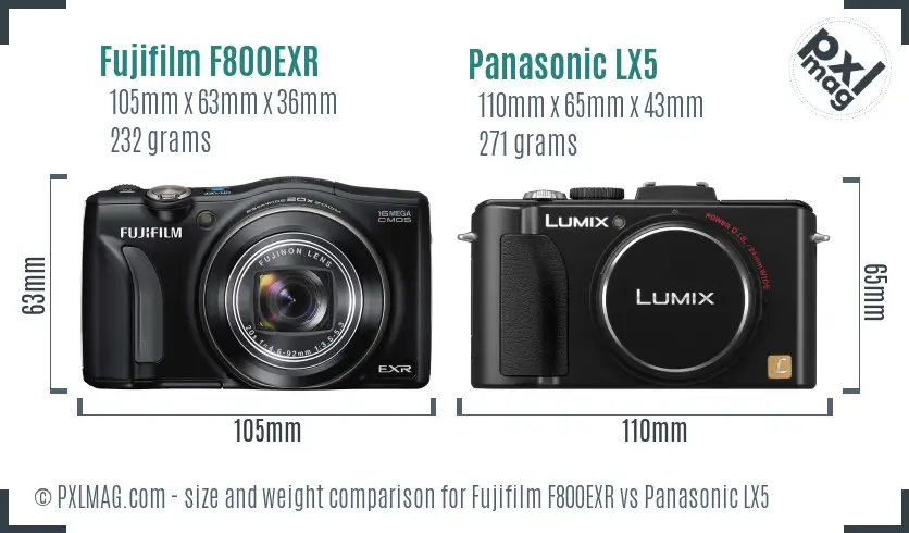 Fujifilm F800EXR vs Panasonic LX5 size comparison Fujifilm F800EXR vs Panasonic LX5 size comparison