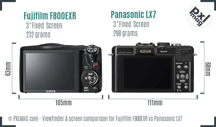 Fujifilm F800EXR vs Panasonic LX7 Screen and Viewfinder comparison
