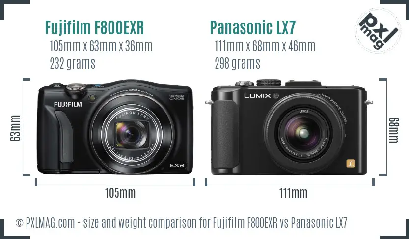 Fujifilm F800EXR vs Panasonic LX7 size comparison