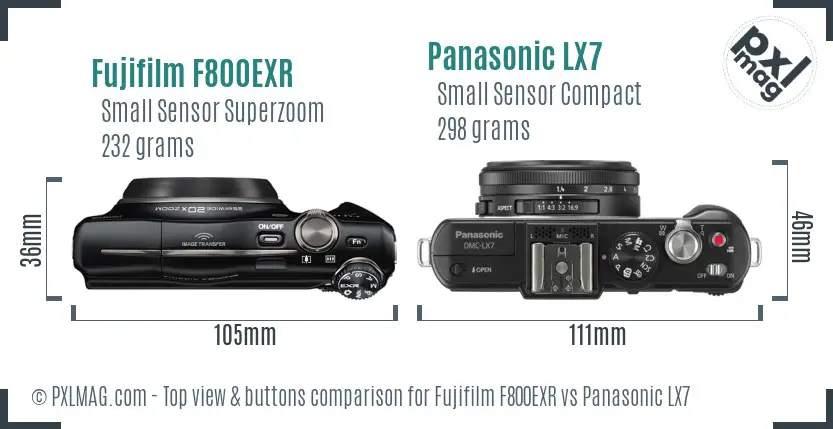 Fujifilm F800EXR vs Panasonic LX7 top view buttons comparison