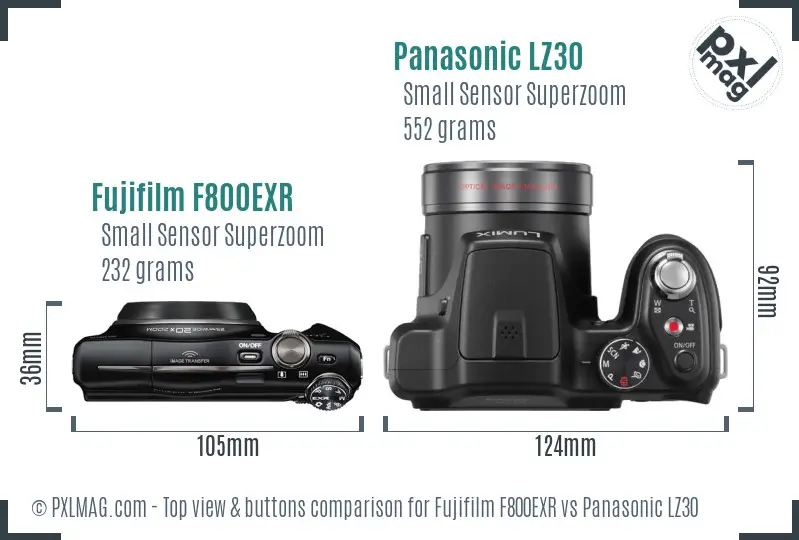 Fujifilm F800EXR vs Panasonic LZ30 top view buttons comparison