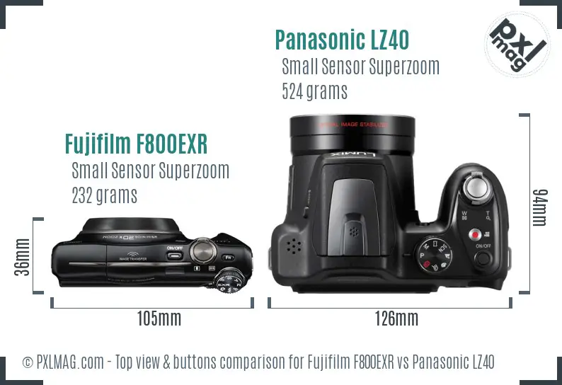 Fujifilm F800EXR vs Panasonic LZ40 top view buttons comparison