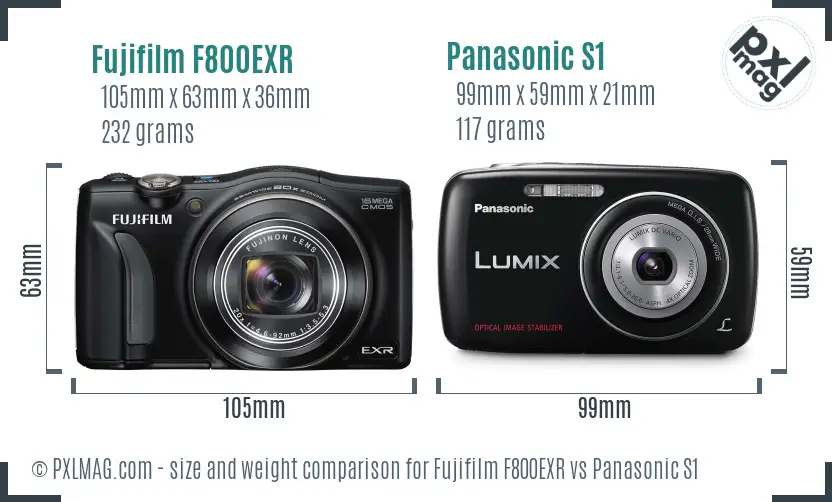 Fujifilm F800EXR vs Panasonic S1 size comparison