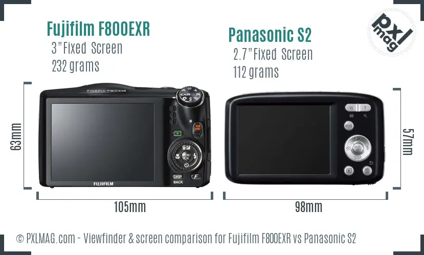 Fujifilm F800EXR vs Panasonic S2 Screen and Viewfinder comparison