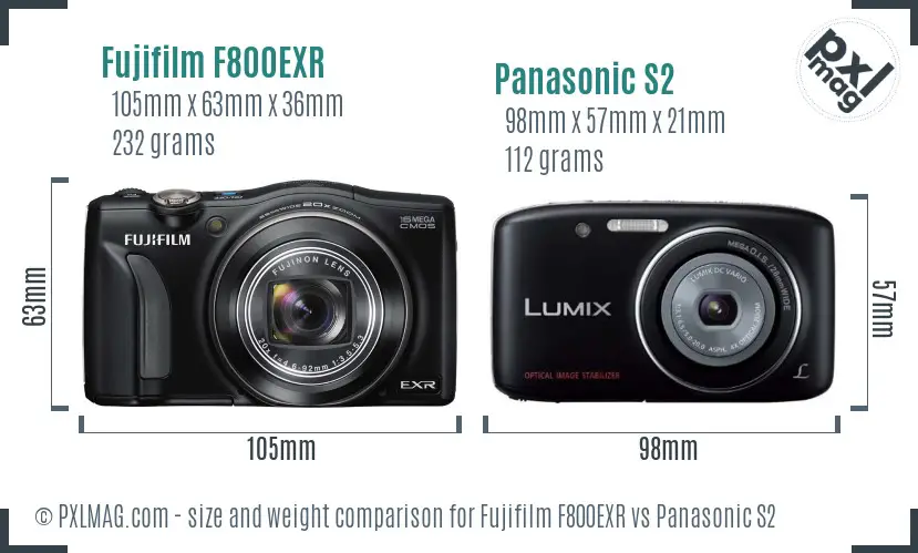 Fujifilm F800EXR vs Panasonic S2 size comparison