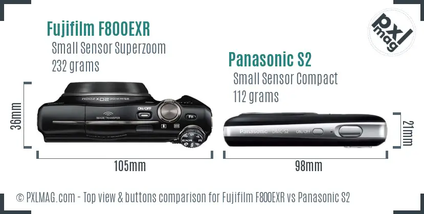 Fujifilm F800EXR vs Panasonic S2 top view buttons comparison