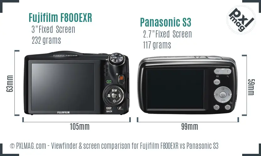 Fujifilm F800EXR vs Panasonic S3 Screen and Viewfinder comparison