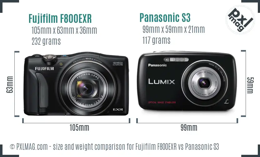 Fujifilm F800EXR vs Panasonic S3 size comparison