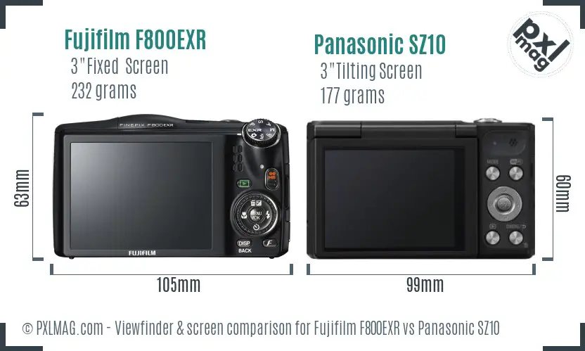 Fujifilm F800EXR vs Panasonic SZ10 Screen and Viewfinder comparison