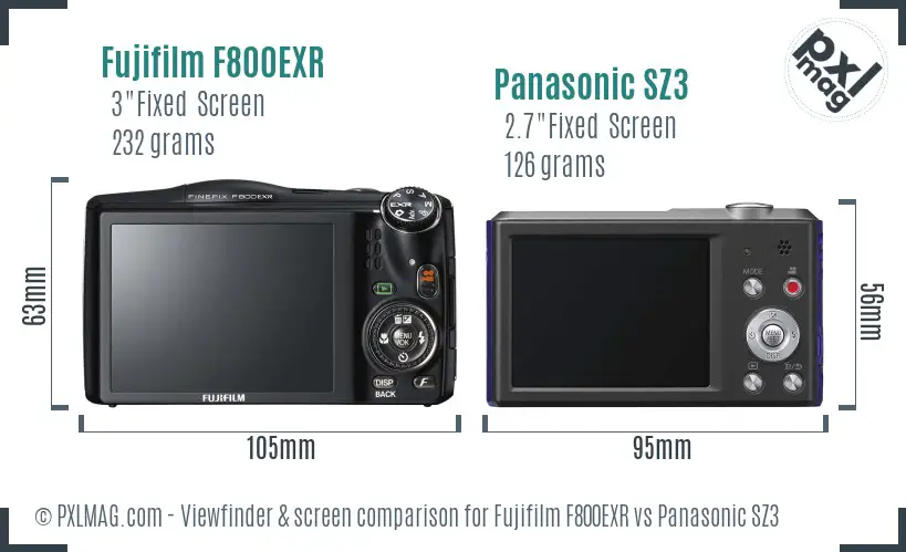 Fujifilm F800EXR vs Panasonic SZ3 Screen and Viewfinder comparison