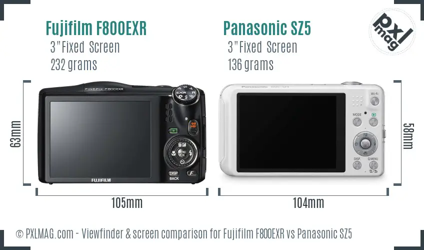 Fujifilm F800EXR vs Panasonic SZ5 Screen and Viewfinder comparison
