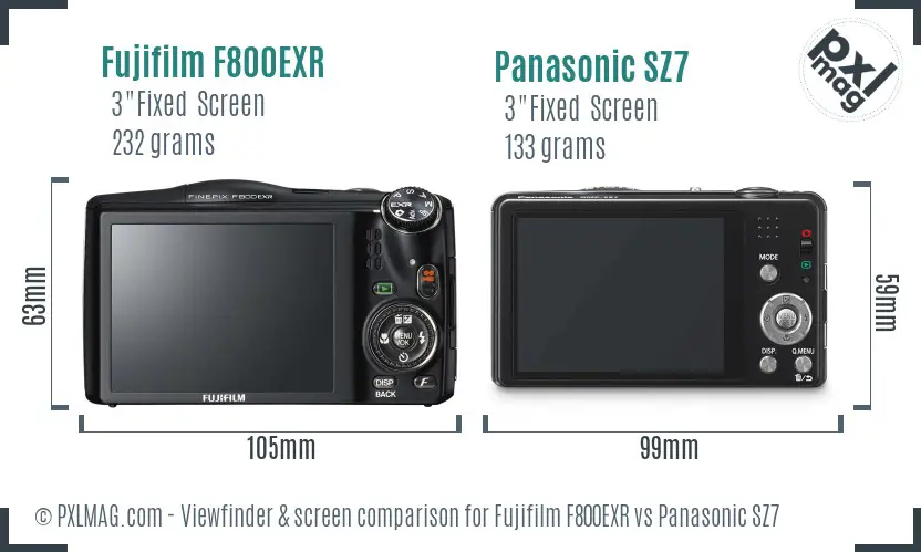 Fujifilm F800EXR vs Panasonic SZ7 Screen and Viewfinder comparison