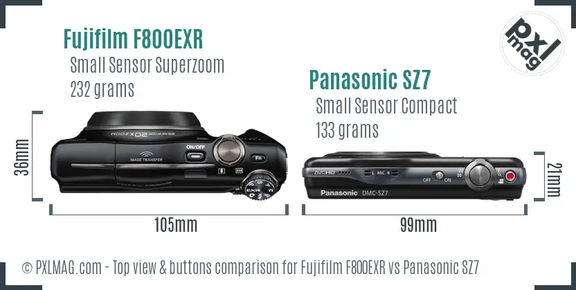 Fujifilm F800EXR vs Panasonic SZ7 top view buttons comparison