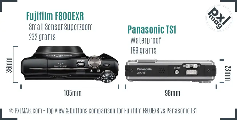Fujifilm F800EXR vs Panasonic TS1 top view buttons comparison