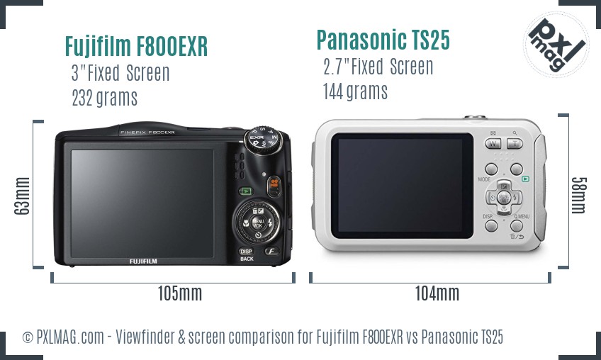 Fujifilm F800EXR vs Panasonic TS25 Screen and Viewfinder comparison