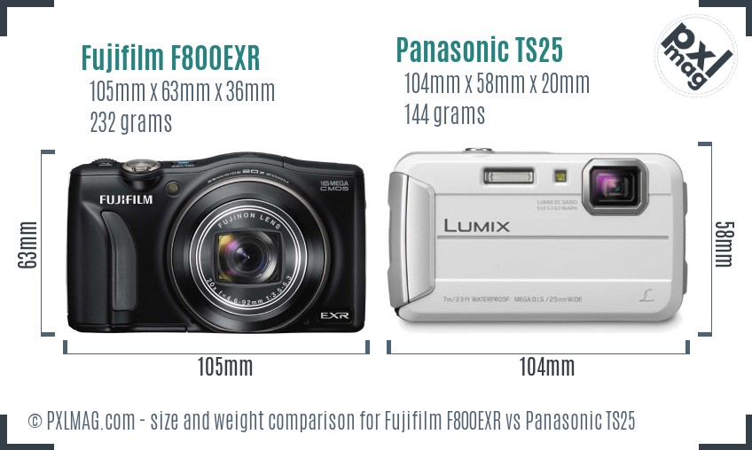 Fujifilm F800EXR vs Panasonic TS25 size comparison Fujifilm F800EXR vs Panasonic TS25 size comparison