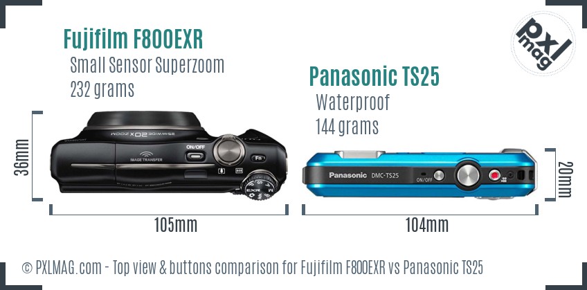 Fujifilm F800EXR vs Panasonic TS25 top view buttons comparison