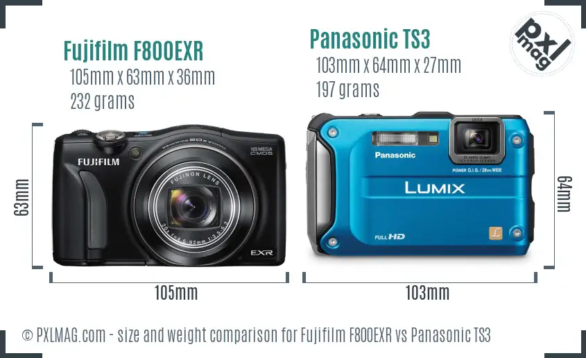 Fujifilm F800EXR vs Panasonic TS3 size comparison Fujifilm F800EXR vs Panasonic TS3 size comparison