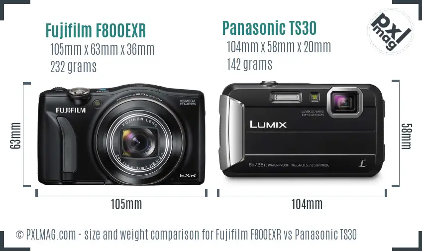 Fujifilm F800EXR vs Panasonic TS30 size comparison
