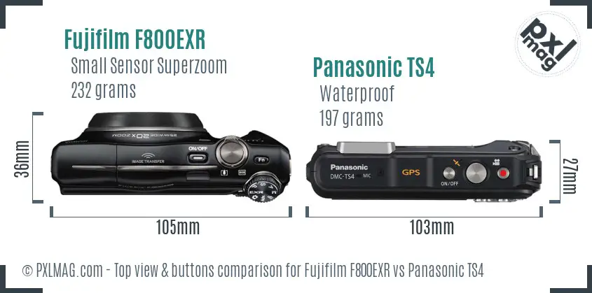 Fujifilm F800EXR vs Panasonic TS4 top view buttons comparison