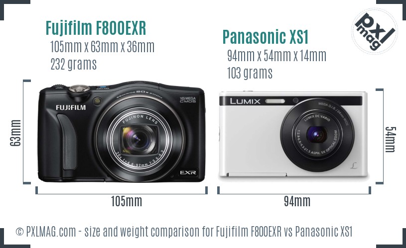 Fujifilm F800EXR vs Panasonic XS1 size comparison