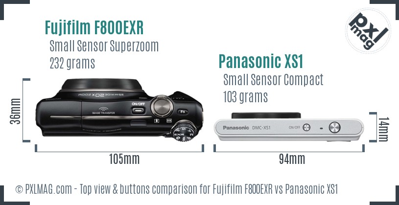 Fujifilm F800EXR vs Panasonic XS1 top view buttons comparison