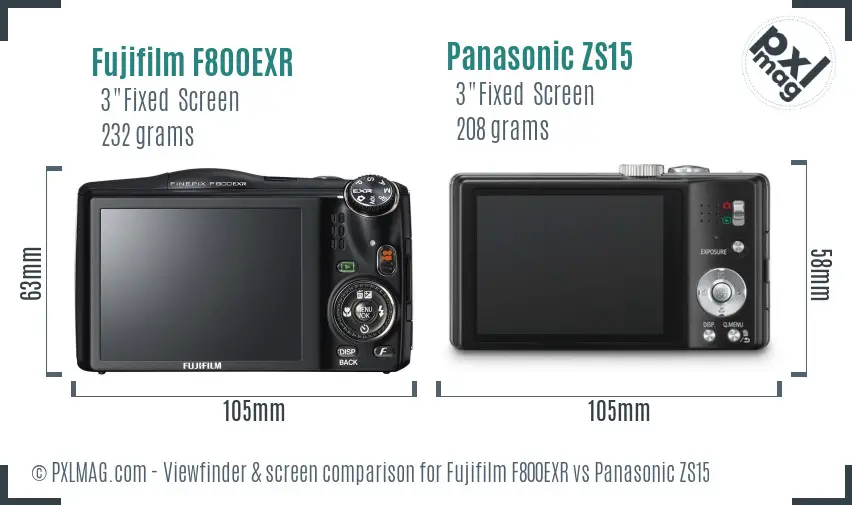 Fujifilm F800EXR vs Panasonic ZS15 Screen and Viewfinder comparison