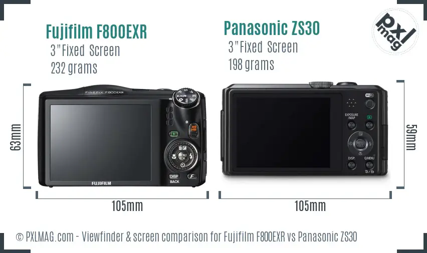 Fujifilm F800EXR vs Panasonic ZS30 Screen and Viewfinder comparison
