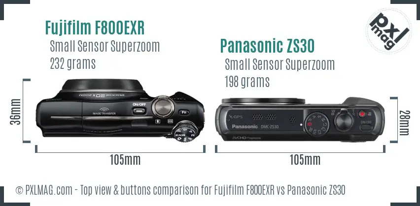 Fujifilm F800EXR vs Panasonic ZS30 top view buttons comparison