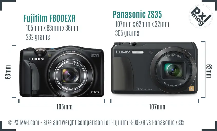Fujifilm F800EXR vs Panasonic ZS35 size comparison