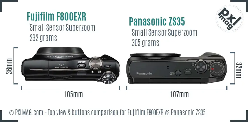 Fujifilm F800EXR vs Panasonic ZS35 top view buttons comparison