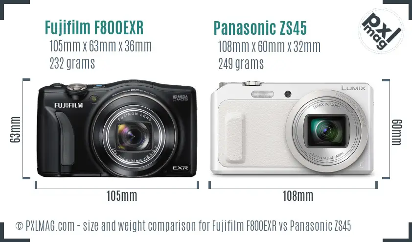 Fujifilm F800EXR vs Panasonic ZS45 size comparison Fujifilm F800EXR vs Panasonic ZS45 size comparison
