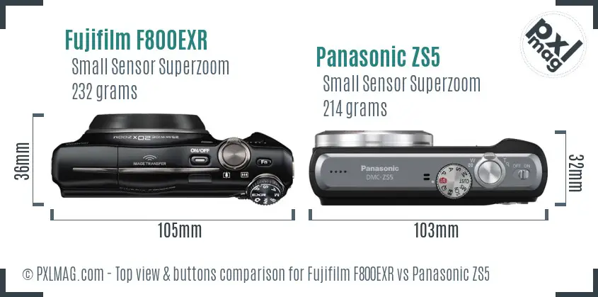 Fujifilm F800EXR vs Panasonic ZS5 top view buttons comparison