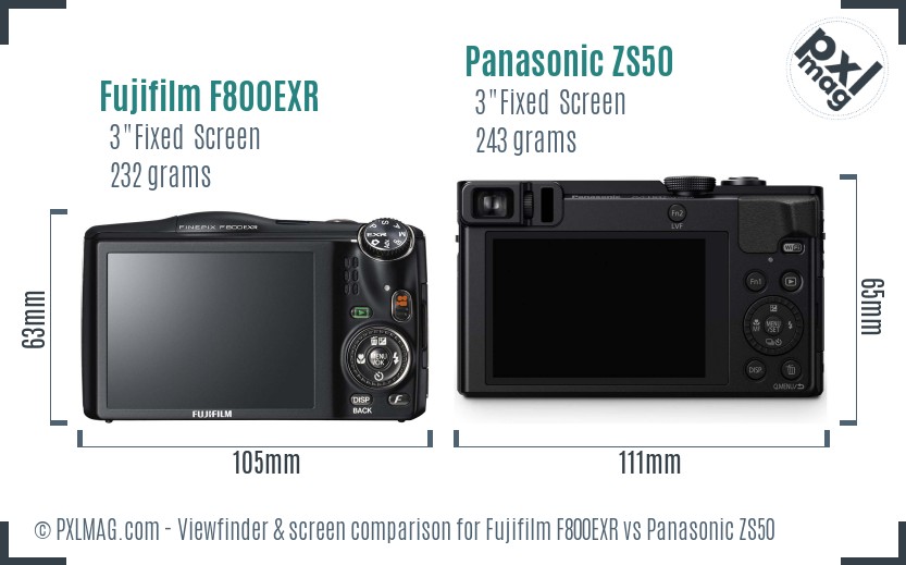 Fujifilm F800EXR vs Panasonic ZS50 Screen and Viewfinder comparison