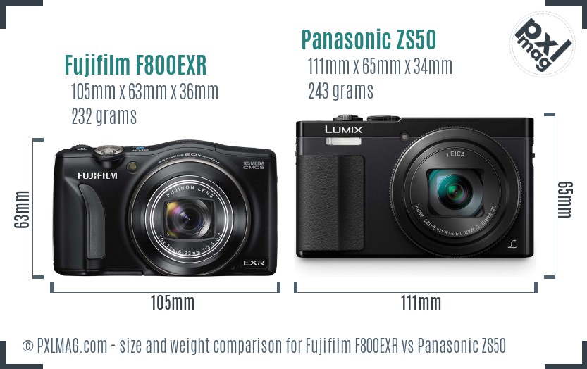 Fujifilm F800EXR vs Panasonic ZS50 size comparison Fujifilm F800EXR vs Panasonic ZS50 size comparison