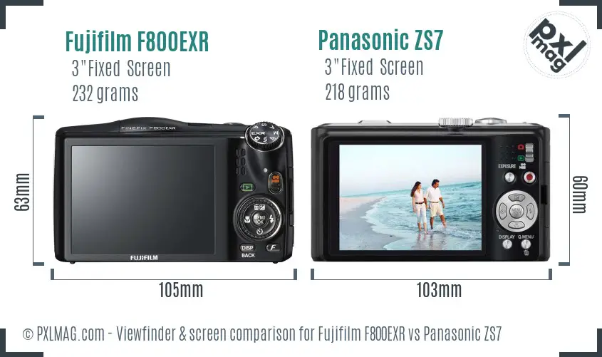 Fujifilm F800EXR vs Panasonic ZS7 Screen and Viewfinder comparison
