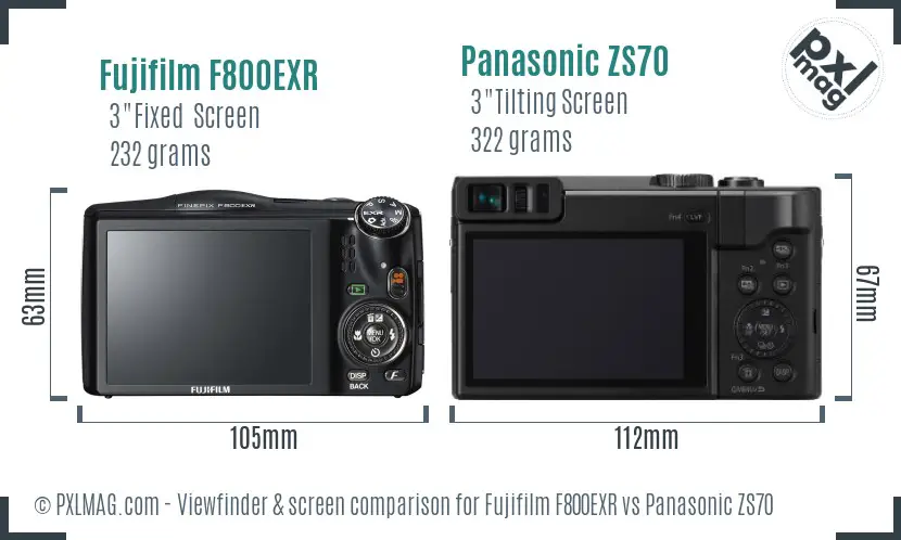 Fujifilm F800EXR vs Panasonic ZS70 Screen and Viewfinder comparison