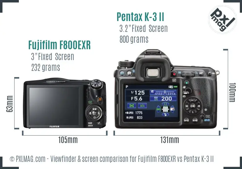 Fujifilm F800EXR vs Pentax K-3 II Screen and Viewfinder comparison