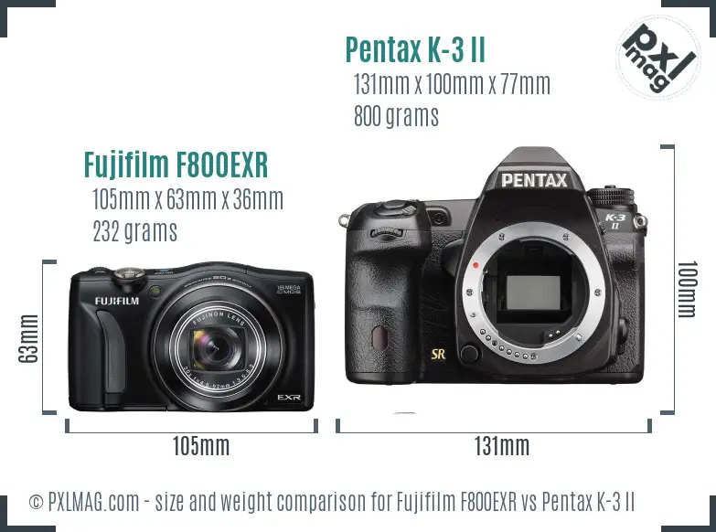 Fujifilm F800EXR vs Pentax K-3 II size comparison
