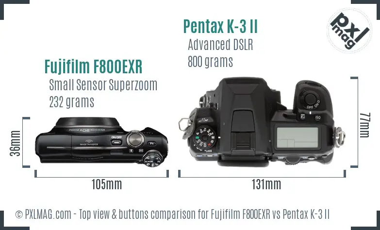 Fujifilm F800EXR vs Pentax K-3 II top view buttons comparison